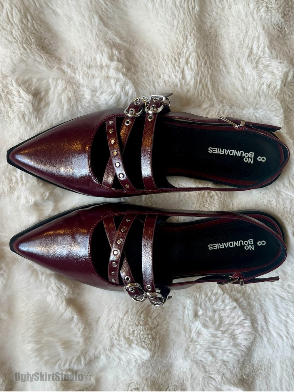 No Boundaries Burgundy Pointed Toe Mary Jane Flats Size 8 Gothic Alt Coquette - Picture 2 of 5